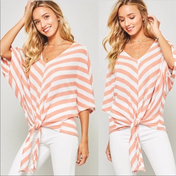 🆕 ❗️LAST ONE❗️SB GLAM PEACH AND WHITE STRIPE TOP - Picture 6 of 6